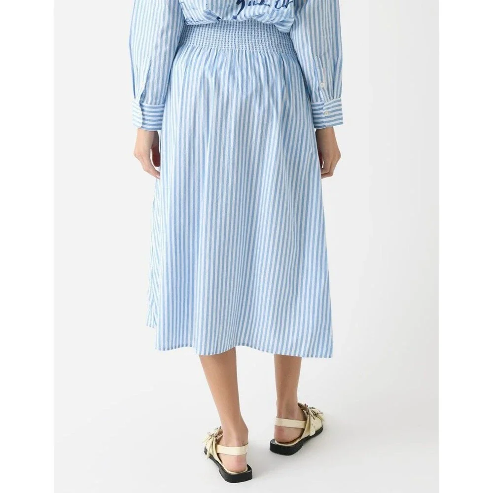 Kerri Rosenthal Martin Cabana Striped Print Midi Skirt Smocked Cotton S 288125